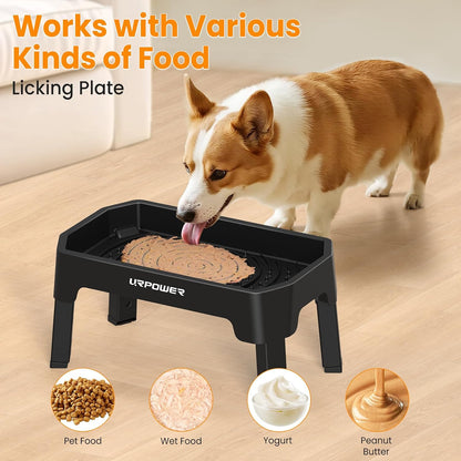 Elevated Dog Bowls, 3-in-1 Double Deck Raised Dog Bowl Stand | 4 Height Adjustable Raised Stand with 2 Stainless Steel Food Bowls & Licking Plate for Small, Medium & Large Dogs