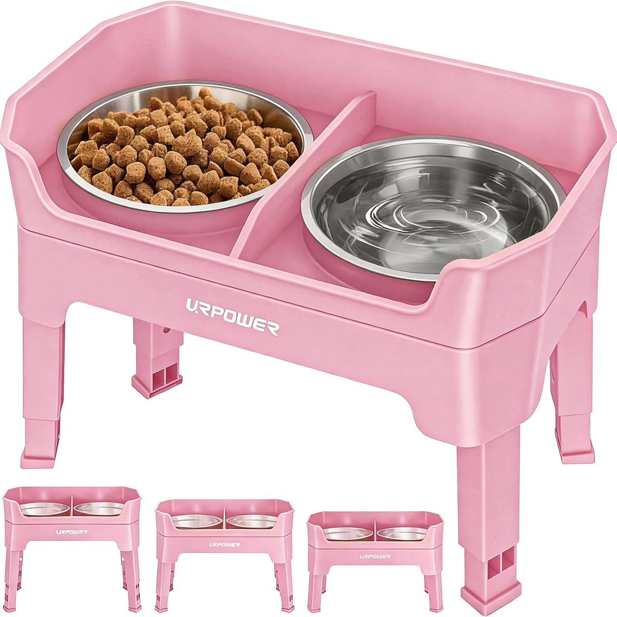 Elevated Dog Bowls, 3-in-1 Double Deck Raised Dog Bowl Stand | 4 Height Adjustable Raised Stand with 2 Stainless Steel Food Bowls & Licking Plate for Small, Medium & Large Dogs