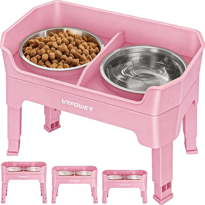 Elevated Dog Bowls, 3-in-1 Double Deck Raised Dog Bowl Stand | 4 Height Adjustable Raised Stand with 2 Stainless Steel Food Bowls & Licking Plate for Small, Medium & Large Dogs