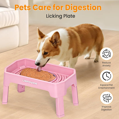 Elevated Dog Bowls, 3-in-1 Double Deck Raised Dog Bowl Stand | 4 Height Adjustable Raised Stand with 2 Stainless Steel Food Bowls & Licking Plate for Small, Medium & Large Dogs