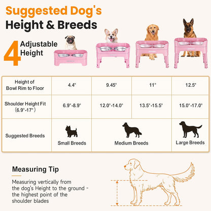 Elevated Dog Bowls, 3-in-1 Double Deck Raised Dog Bowl Stand | 4 Height Adjustable Raised Stand with 2 Stainless Steel Food Bowls & Licking Plate for Small, Medium & Large Dogs