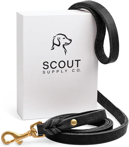 Scout Supply Classic Leather Dog Leash | Strong Heavy Duty Thick Full Grain Leather | Waterproof & Rust-Proof Brass Hardware (Dark Brown, M: 4.5 ft x 1/2 in)
