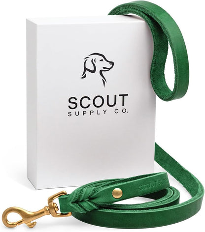 Scout Supply Classic Leather Dog Leash | Strong Heavy Duty Thick Full Grain Leather | Waterproof & Rust-Proof Brass Hardware (Dark Brown, M: 4.5 ft x 1/2 in)