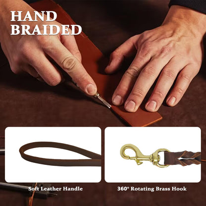 Leather Dog Leash 6ft x 1/2'', Heavy Duty Braided Dog Leashes with Rotating Clasp, Genuine Handmade Leather Dog Training Leash for Small Medium Dogs