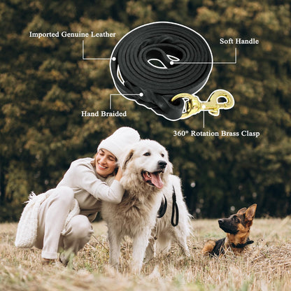 Leather Dog Leash 6ft x 1/2'', Heavy Duty Braided Dog Leashes with Rotating Clasp, Genuine Handmade Leather Dog Training Leash for Small Medium Dogs
