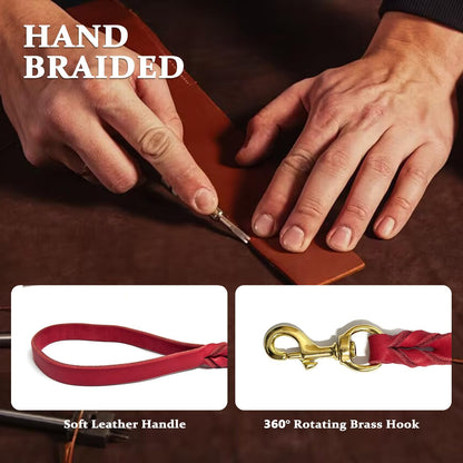 Leather Dog Leash 6ft x 1/2'', Heavy Duty Braided Dog Leashes with Rotating Clasp, Genuine Handmade Leather Dog Training Leash for Small Medium Dogs