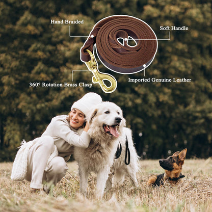 Leather Dog Leash 6ft x 1/2'', Heavy Duty Braided Dog Leashes with Rotating Clasp, Genuine Handmade Leather Dog Training Leash for Small Medium Dogs