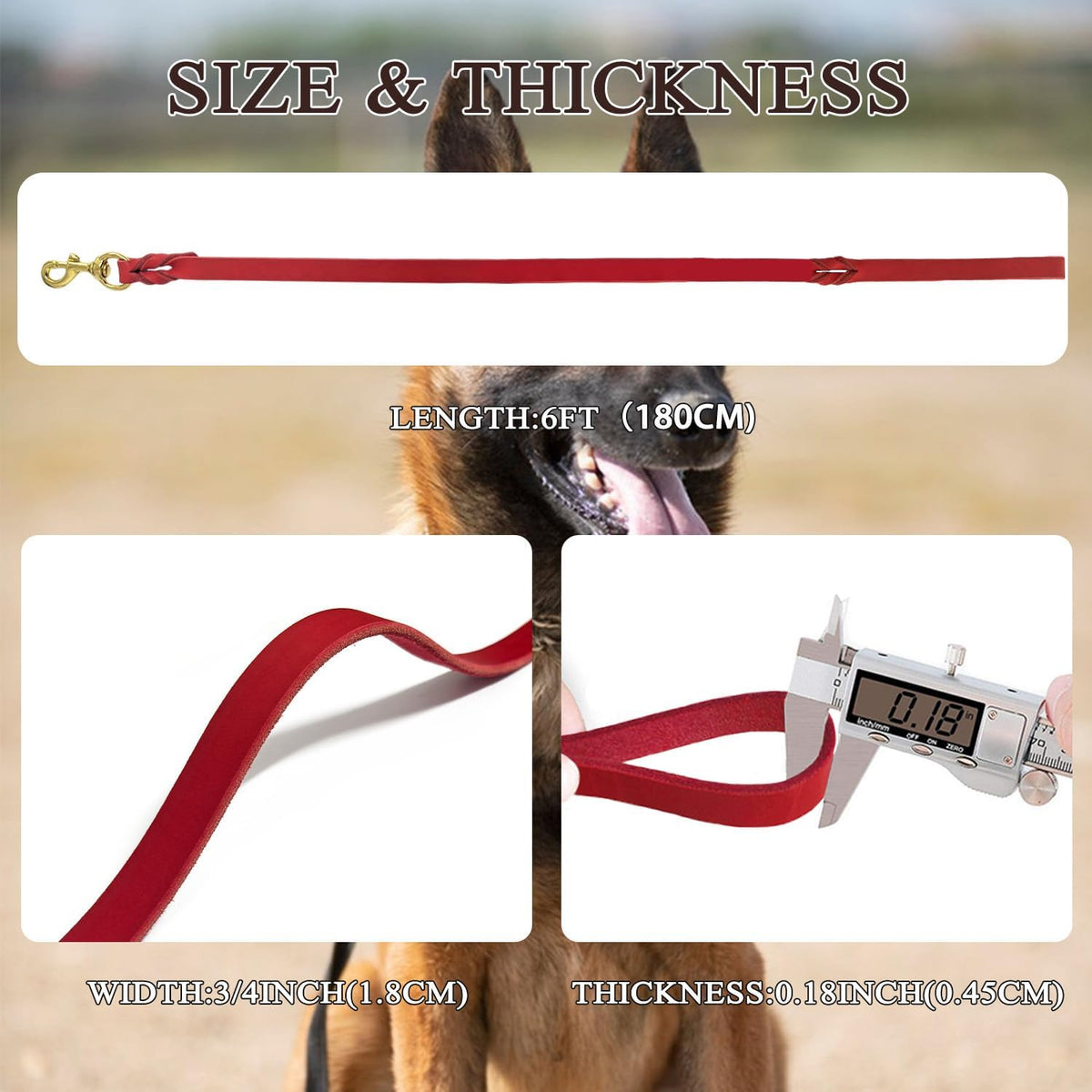 Leather Dog Leash 6ft x 1/2'', Heavy Duty Braided Dog Leashes with Rotating Clasp, Genuine Handmade Leather Dog Training Leash for Small Medium Dogs