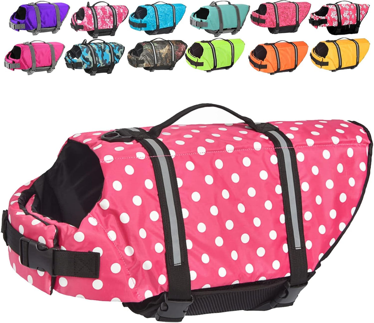 Dog Life Jacket with Rescue Handle, Dog Life Vest for Swimming Boating, Adjustable Reflective Puppy Swim Vest with Superior Buoyancy for Small Medium Large Dogs