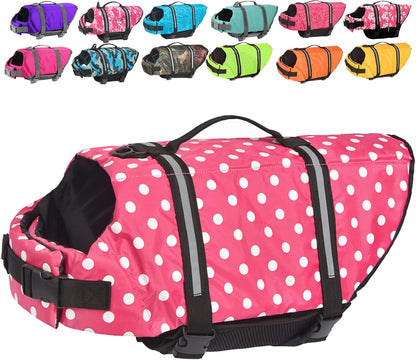 Dog Life Jacket with Rescue Handle, Dog Life Vest for Swimming Boating, Adjustable Reflective Puppy Swim Vest with Superior Buoyancy for Small Medium Large Dogs