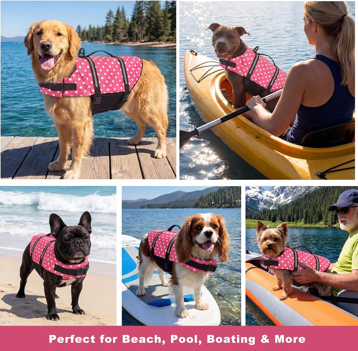 Dog Life Jacket with Rescue Handle, Dog Life Vest for Swimming Boating, Adjustable Reflective Puppy Swim Vest with Superior Buoyancy for Small Medium Large Dogs