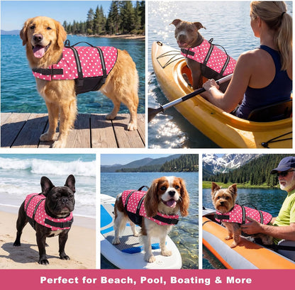 Dog Life Jacket with Rescue Handle, Dog Life Vest for Swimming Boating, Adjustable Reflective Puppy Swim Vest with Superior Buoyancy for Small Medium Large Dogs
