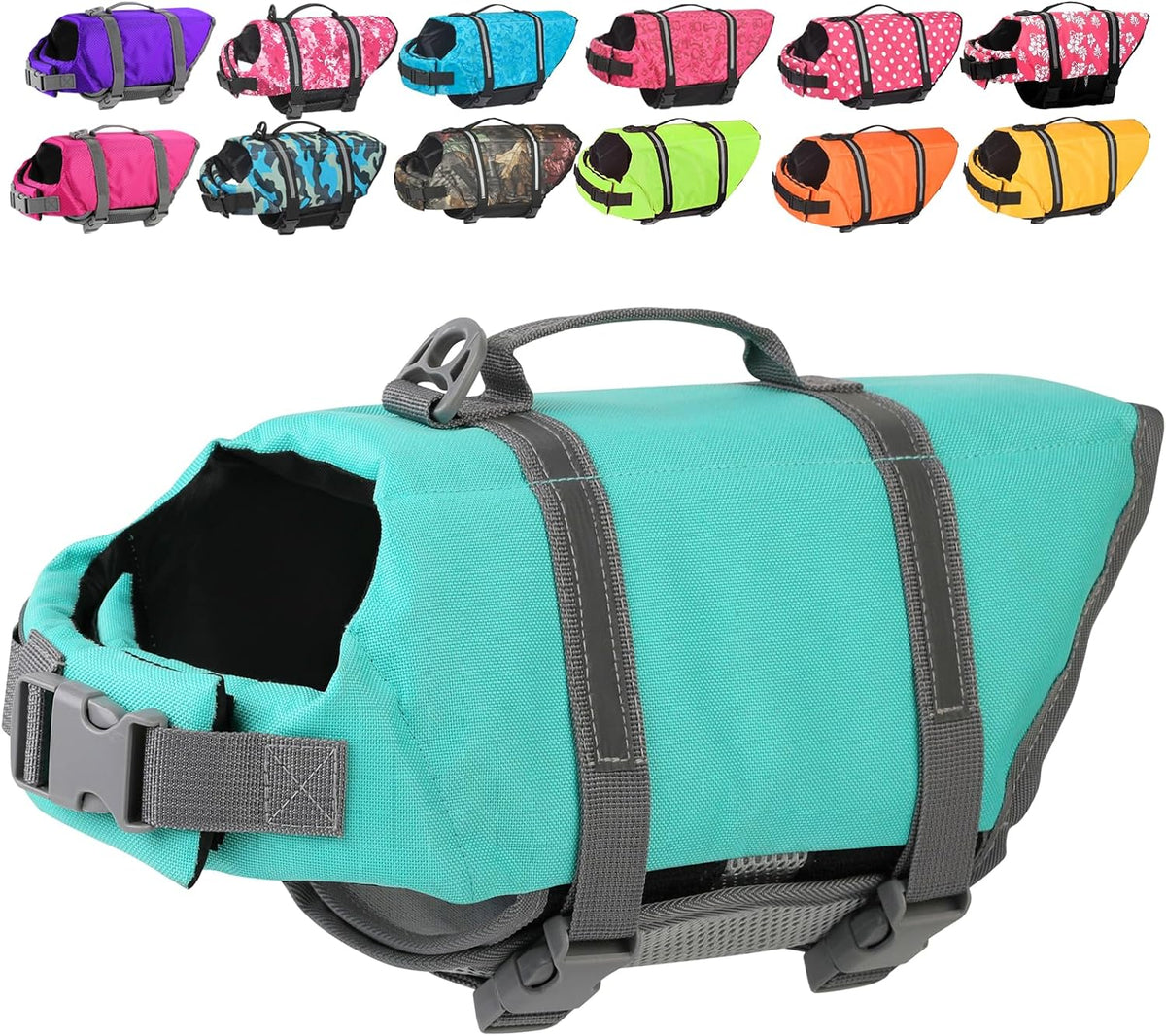 Dog Life Jacket with Rescue Handle, Dog Life Vest for Swimming Boating, Adjustable Reflective Puppy Swim Vest with Superior Buoyancy for Small Medium Large Dogs