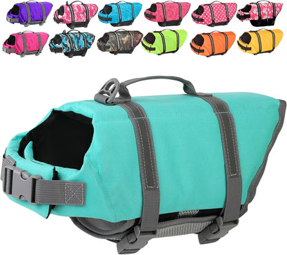 Dog Life Jacket with Rescue Handle, Dog Life Vest for Swimming Boating, Adjustable Reflective Puppy Swim Vest with Superior Buoyancy for Small Medium Large Dogs