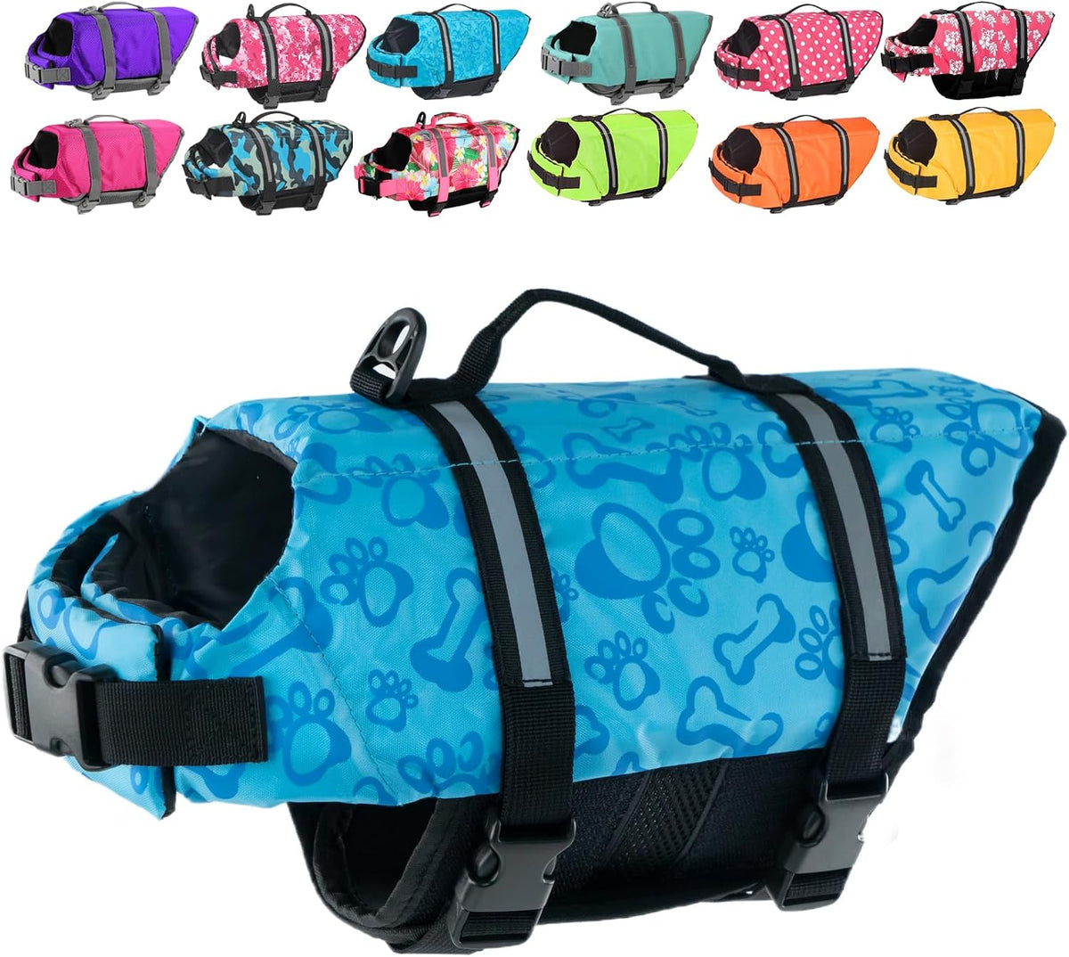 Dog Life Jacket with Rescue Handle, Dog Life Vest for Swimming Boating, Adjustable Reflective Puppy Swim Vest with Superior Buoyancy for Small Medium Large Dogs