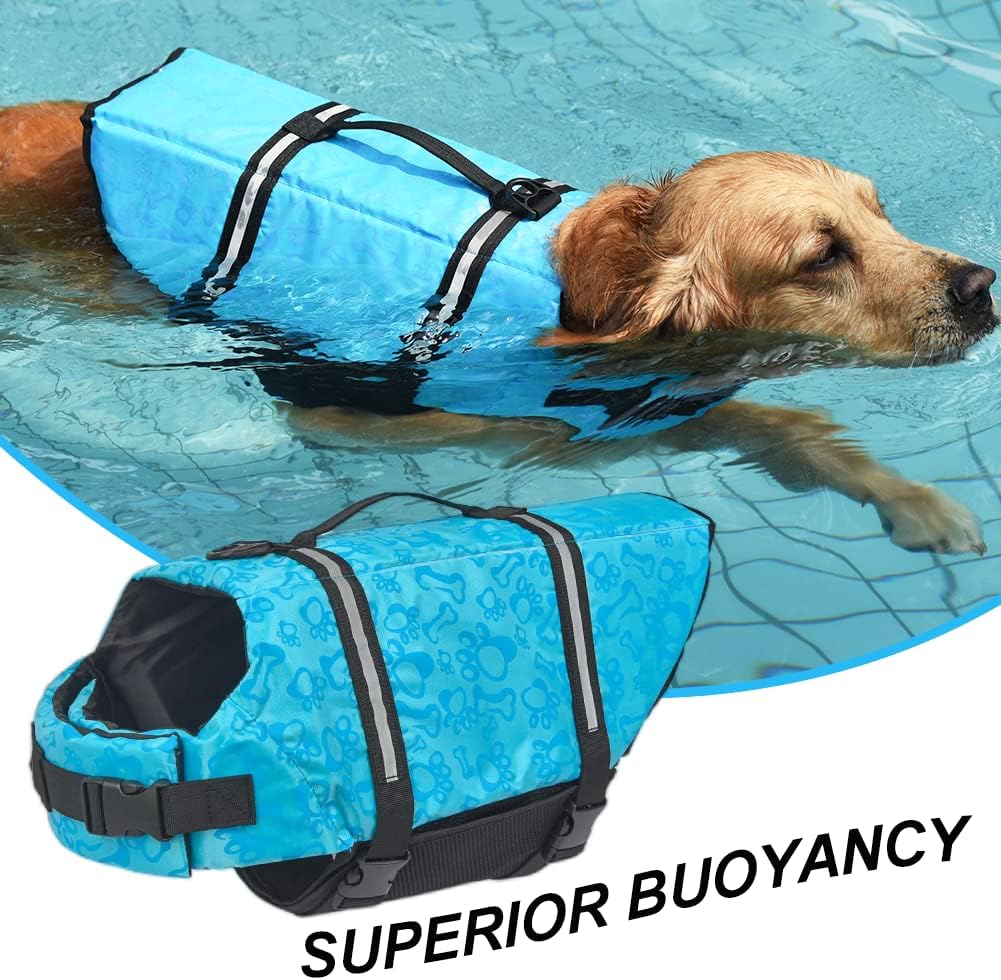 Dog Life Jacket with Rescue Handle, Dog Life Vest for Swimming Boating, Adjustable Reflective Puppy Swim Vest with Superior Buoyancy for Small Medium Large Dogs