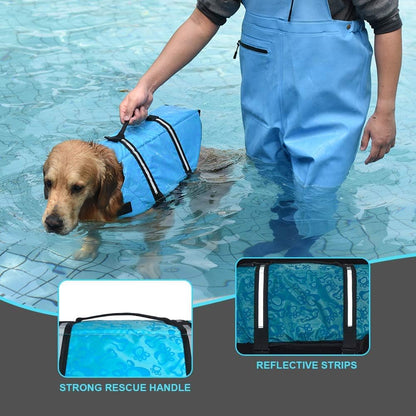 Dog Life Jacket with Rescue Handle, Dog Life Vest for Swimming Boating, Adjustable Reflective Puppy Swim Vest with Superior Buoyancy for Small Medium Large Dogs