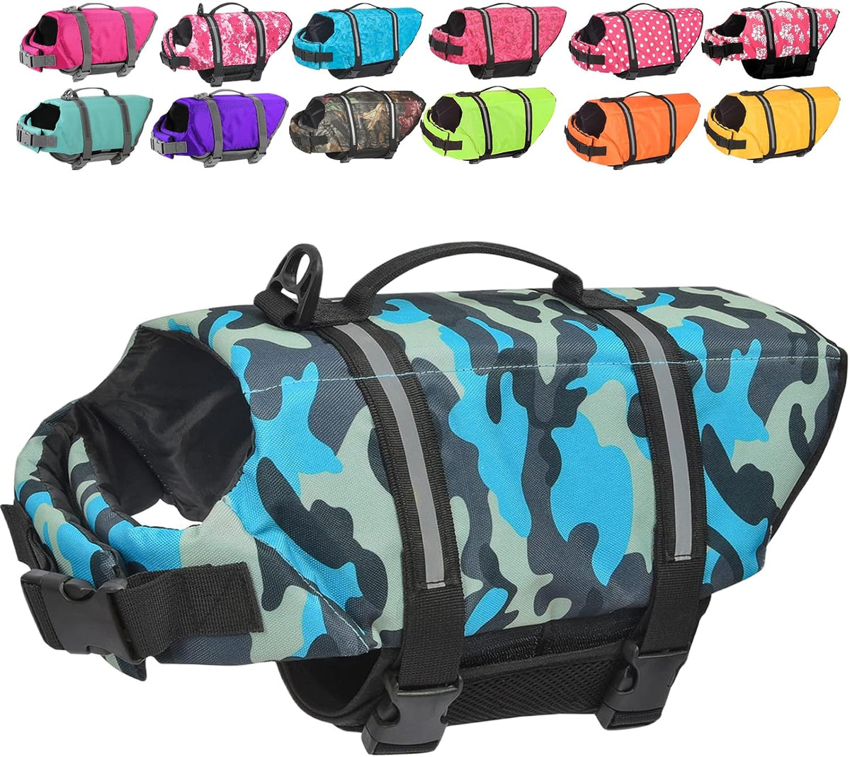 Dog Life Jacket with Rescue Handle, Dog Life Vest for Swimming Boating, Adjustable Reflective Puppy Swim Vest with Superior Buoyancy for Small Medium Large Dogs