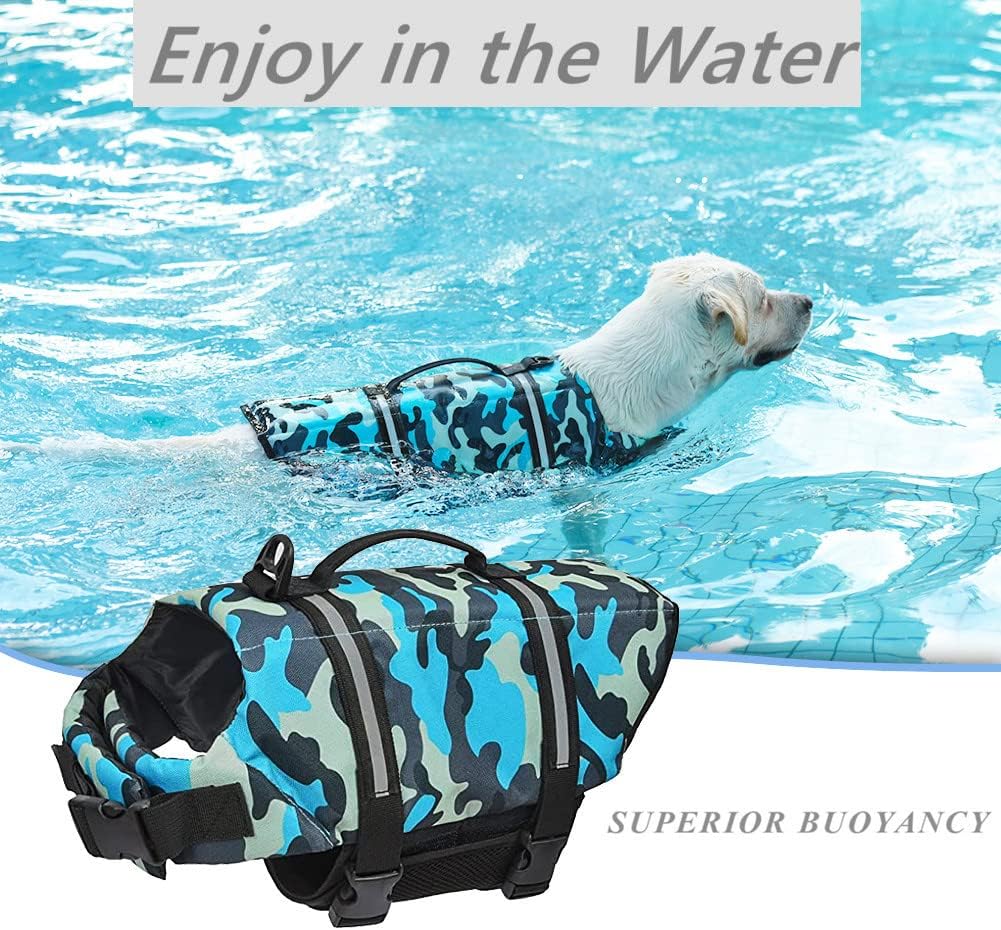 Dog Life Jacket with Rescue Handle, Dog Life Vest for Swimming Boating, Adjustable Reflective Puppy Swim Vest with Superior Buoyancy for Small Medium Large Dogs