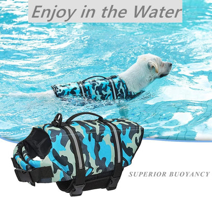 Dog Life Jacket with Rescue Handle, Dog Life Vest for Swimming Boating, Adjustable Reflective Puppy Swim Vest with Superior Buoyancy for Small Medium Large Dogs
