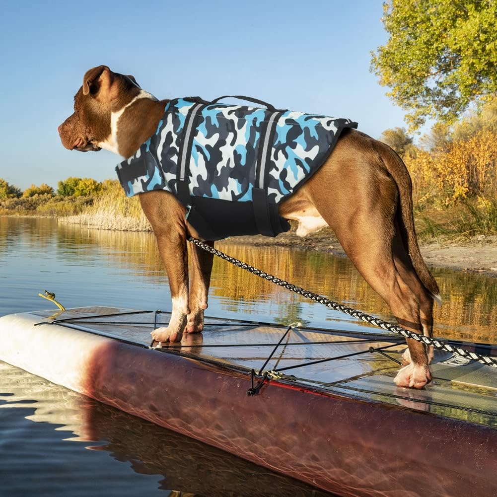 Dog Life Jacket with Rescue Handle, Dog Life Vest for Swimming Boating, Adjustable Reflective Puppy Swim Vest with Superior Buoyancy for Small Medium Large Dogs