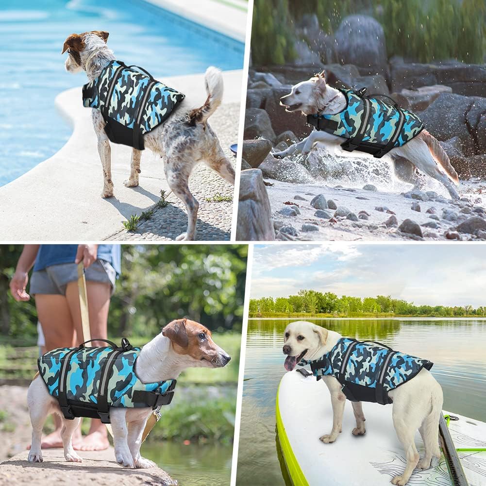 Dog Life Jacket with Rescue Handle, Dog Life Vest for Swimming Boating, Adjustable Reflective Puppy Swim Vest with Superior Buoyancy for Small Medium Large Dogs
