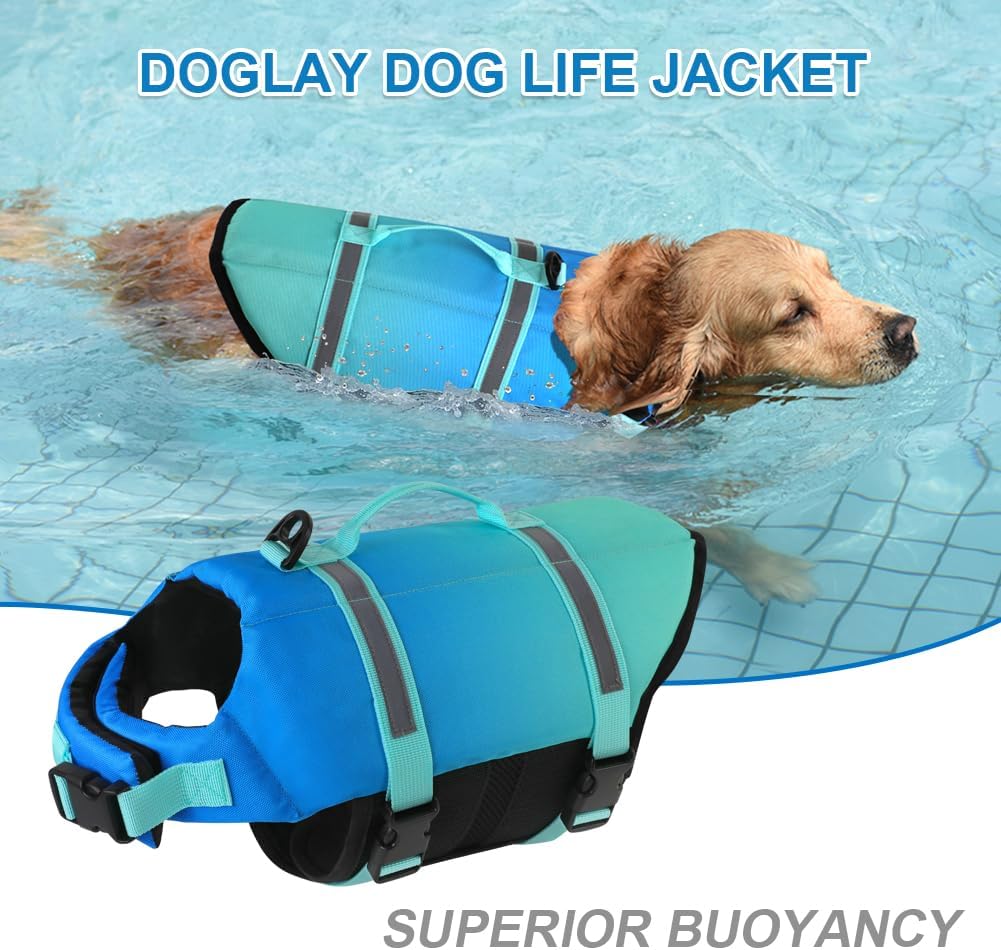 Dog Life Jacket with Rescue Handle, Dog Life Vest for Swimming Boating, Adjustable Reflective Puppy Swim Vest with Superior Buoyancy for Small Medium Large Dogs