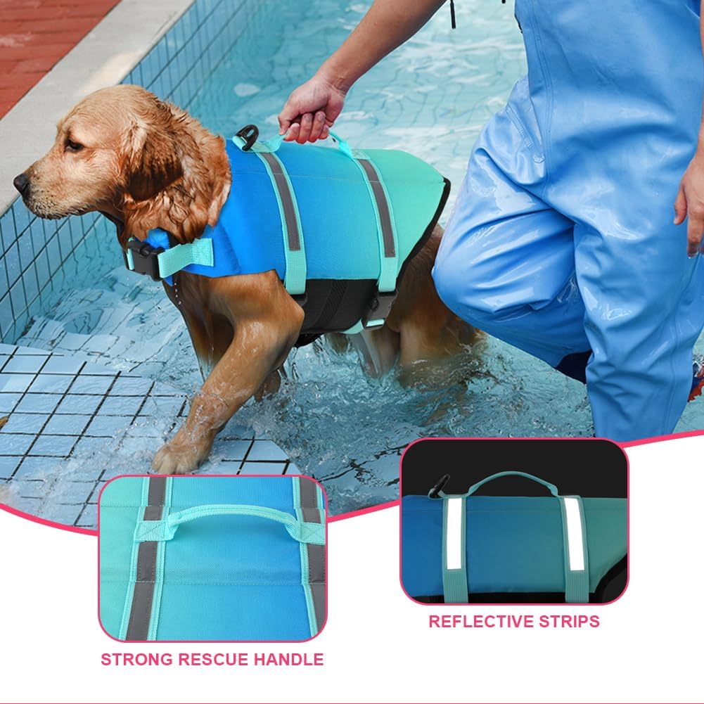 Dog Life Jacket with Rescue Handle, Dog Life Vest for Swimming Boating, Adjustable Reflective Puppy Swim Vest with Superior Buoyancy for Small Medium Large Dogs