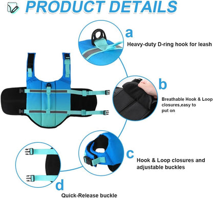 Dog Life Jacket with Rescue Handle, Dog Life Vest for Swimming Boating, Adjustable Reflective Puppy Swim Vest with Superior Buoyancy for Small Medium Large Dogs