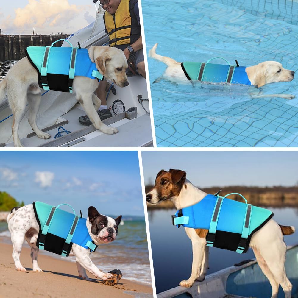Dog Life Jacket with Rescue Handle, Dog Life Vest for Swimming Boating, Adjustable Reflective Puppy Swim Vest with Superior Buoyancy for Small Medium Large Dogs