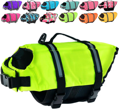 Dog Life Jacket with Rescue Handle, Dog Life Vest for Swimming Boating, Adjustable Reflective Puppy Swim Vest with Superior Buoyancy for Small Medium Large Dogs