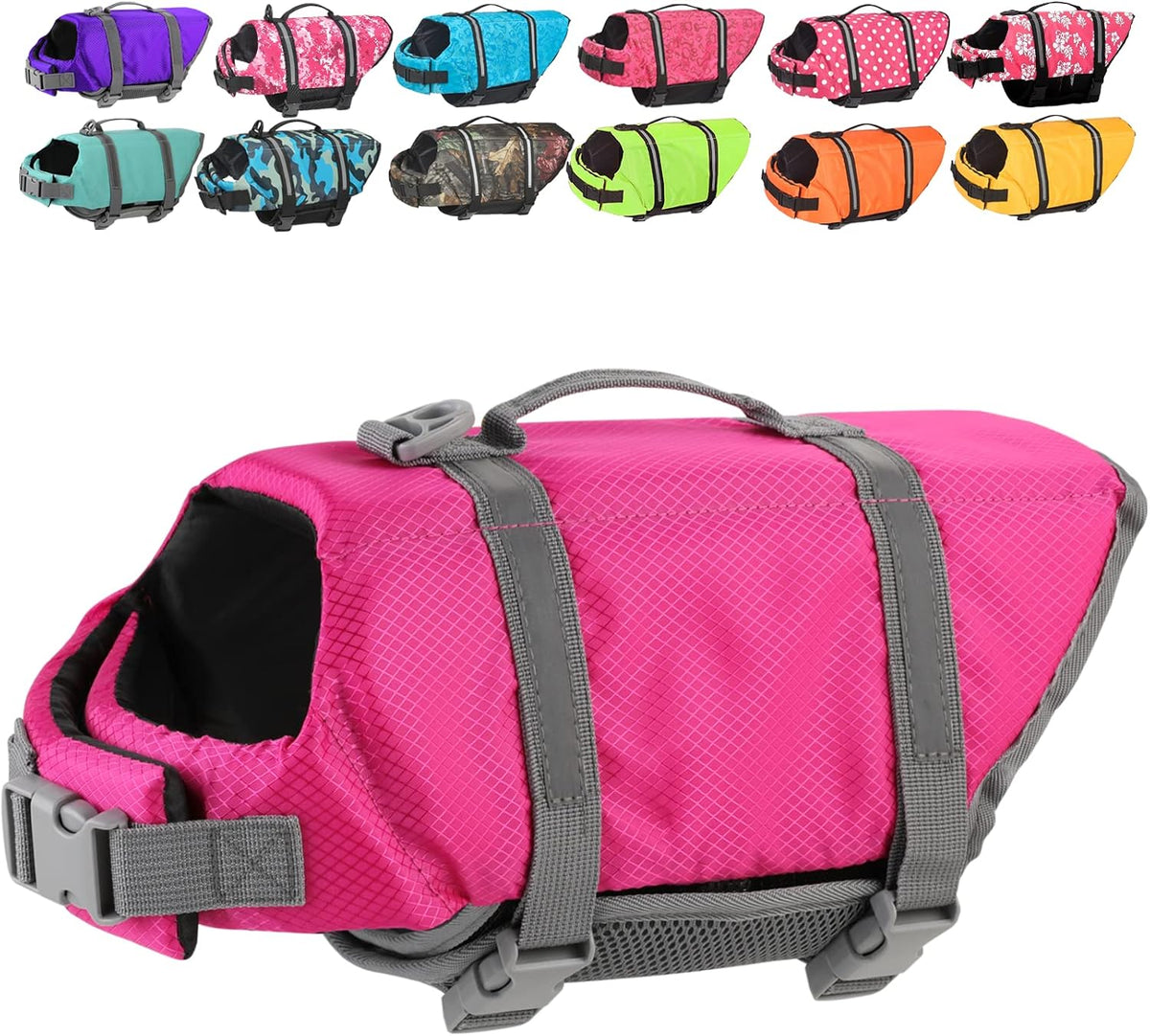 Dog Life Jacket with Rescue Handle, Dog Life Vest for Swimming Boating, Adjustable Reflective Puppy Swim Vest with Superior Buoyancy for Small Medium Large Dogs