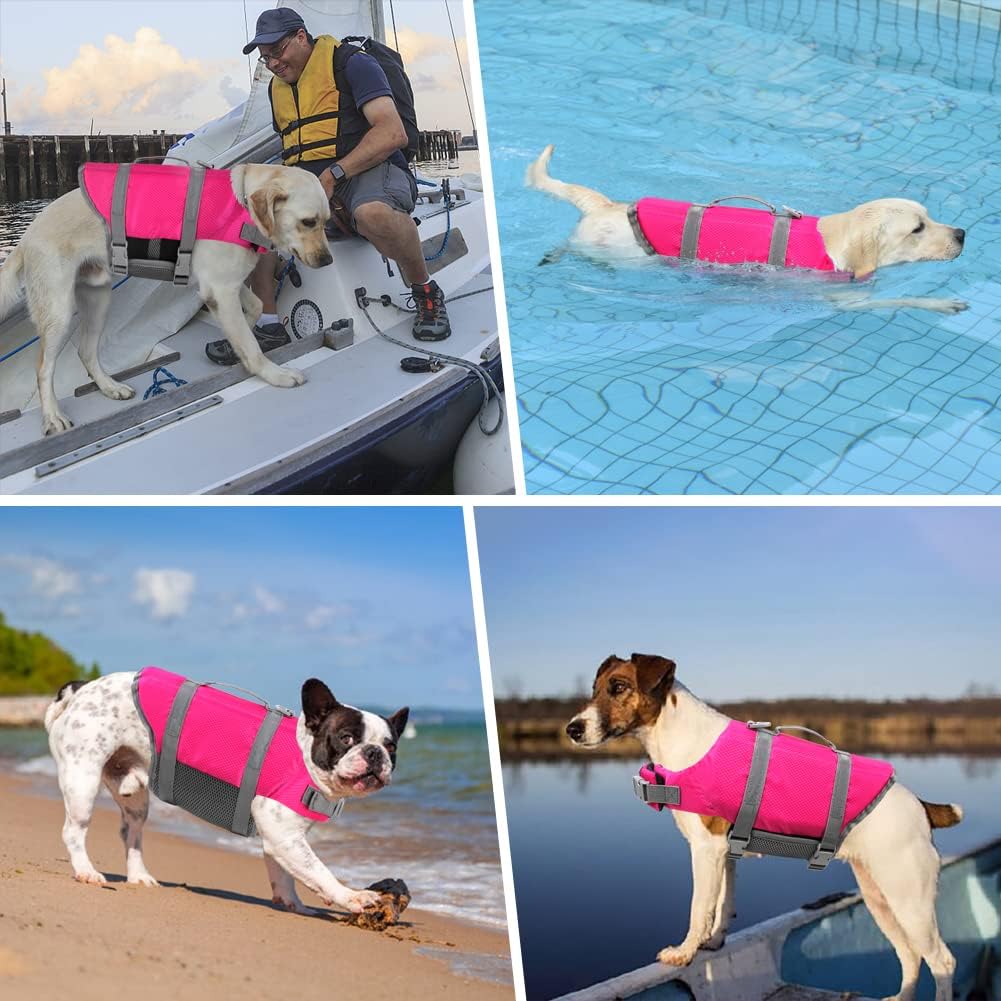 Dog Life Jacket with Rescue Handle, Dog Life Vest for Swimming Boating, Adjustable Reflective Puppy Swim Vest with Superior Buoyancy for Small Medium Large Dogs