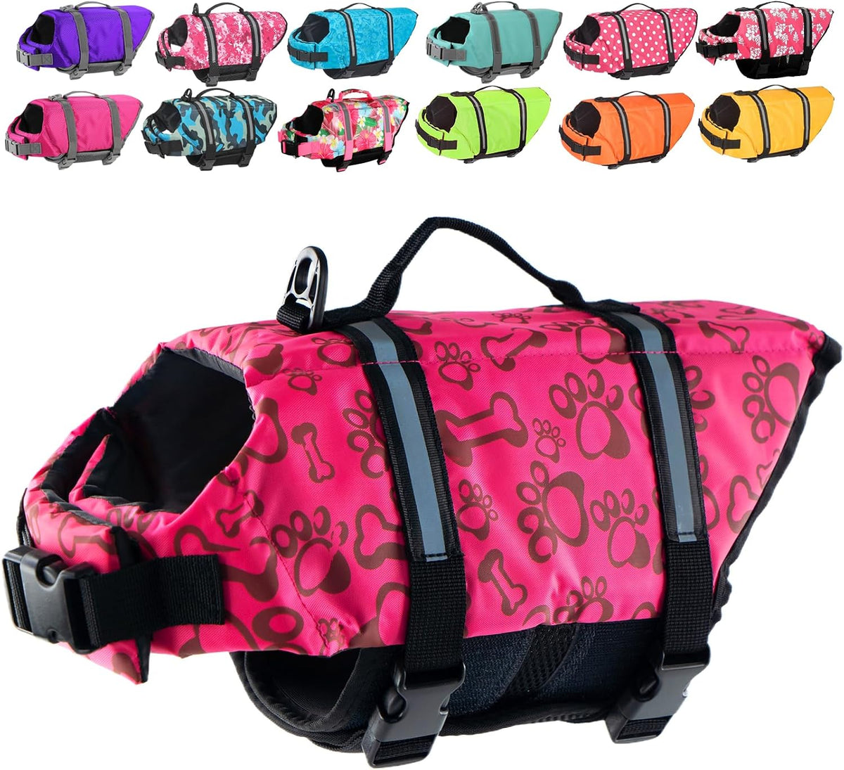 Dog Life Jacket with Rescue Handle, Dog Life Vest for Swimming Boating, Adjustable Reflective Puppy Swim Vest with Superior Buoyancy for Small Medium Large Dogs