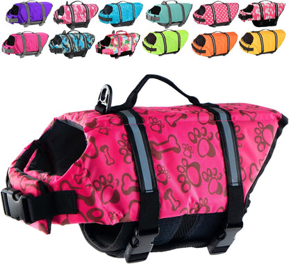 Dog Life Jacket with Rescue Handle, Dog Life Vest for Swimming Boating, Adjustable Reflective Puppy Swim Vest with Superior Buoyancy for Small Medium Large Dogs