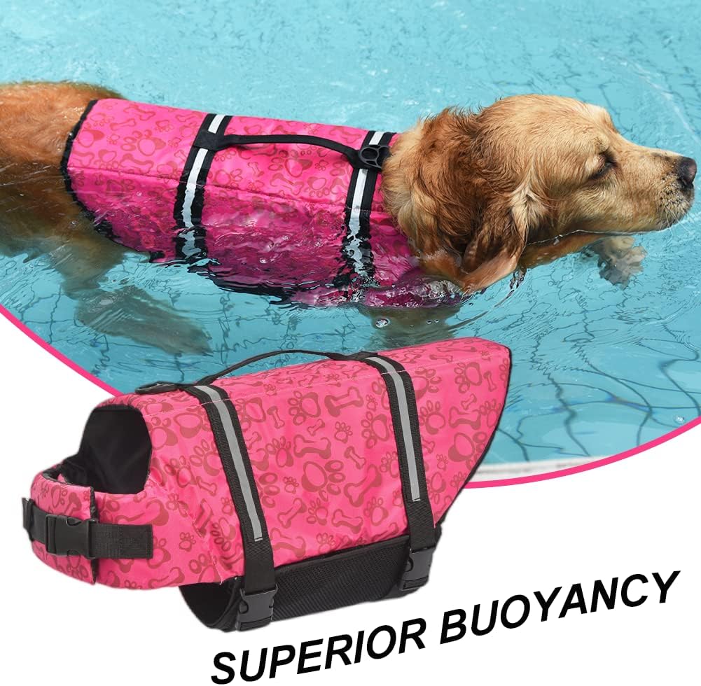 Dog Life Jacket with Rescue Handle, Dog Life Vest for Swimming Boating, Adjustable Reflective Puppy Swim Vest with Superior Buoyancy for Small Medium Large Dogs