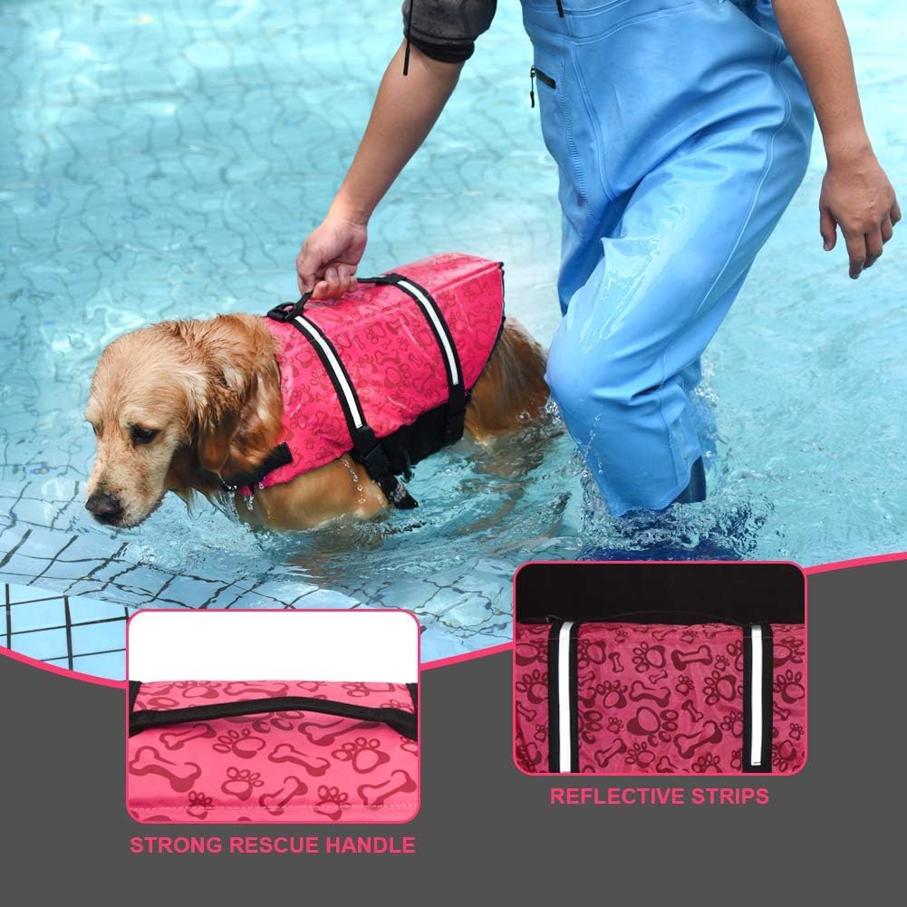 Dog Life Jacket with Rescue Handle, Dog Life Vest for Swimming Boating, Adjustable Reflective Puppy Swim Vest with Superior Buoyancy for Small Medium Large Dogs