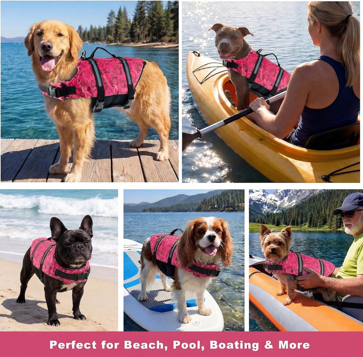 Dog Life Jacket with Rescue Handle, Dog Life Vest for Swimming Boating, Adjustable Reflective Puppy Swim Vest with Superior Buoyancy for Small Medium Large Dogs