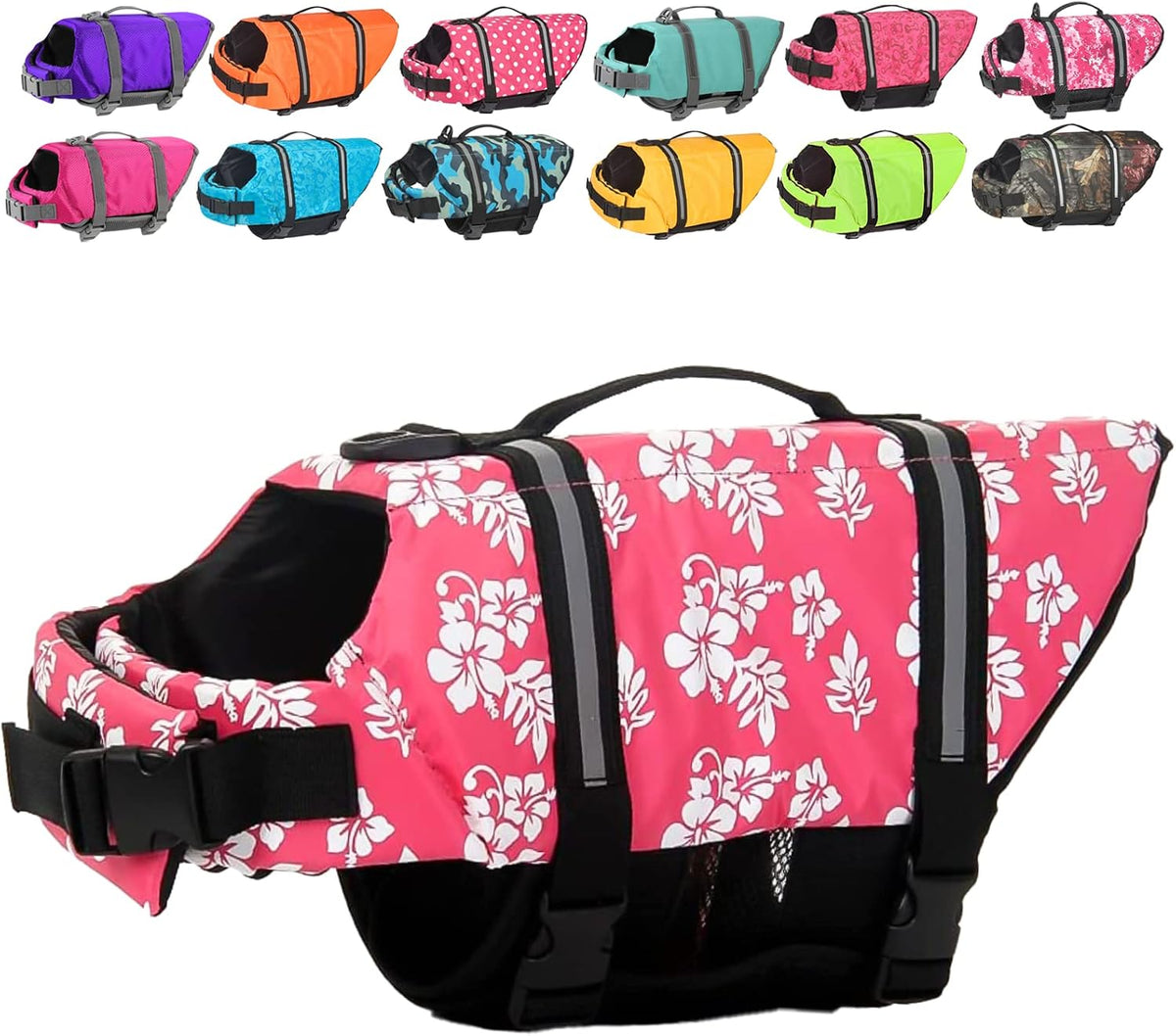 Dog Life Jacket with Rescue Handle, Dog Life Vest for Swimming Boating, Adjustable Reflective Puppy Swim Vest with Superior Buoyancy for Small Medium Large Dogs