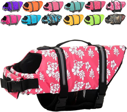 Dog Life Jacket with Rescue Handle, Dog Life Vest for Swimming Boating, Adjustable Reflective Puppy Swim Vest with Superior Buoyancy for Small Medium Large Dogs