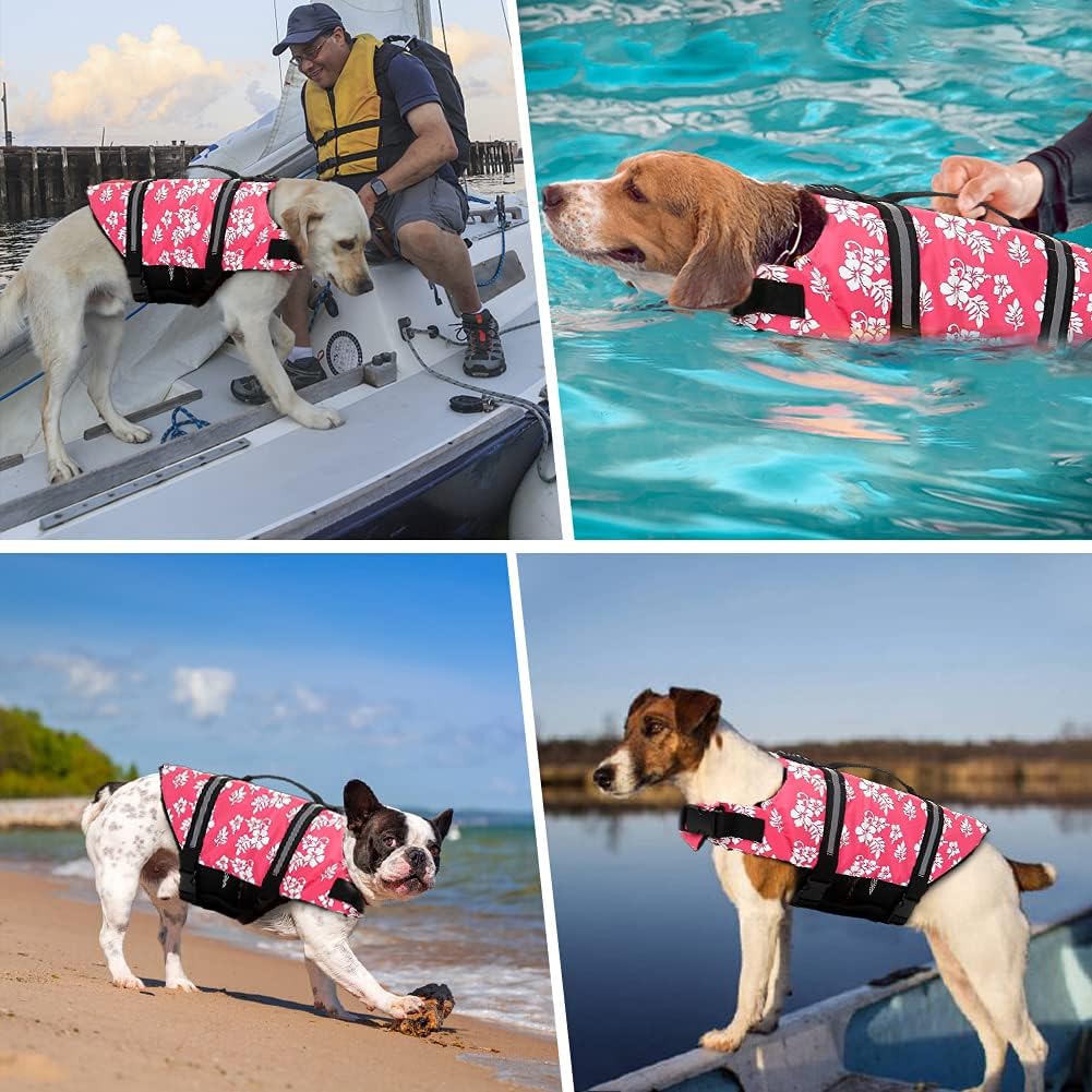 Dog Life Jacket with Rescue Handle, Dog Life Vest for Swimming Boating, Adjustable Reflective Puppy Swim Vest with Superior Buoyancy for Small Medium Large Dogs
