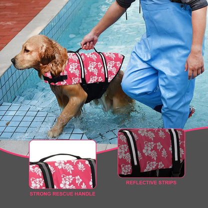 Dog Life Jacket with Rescue Handle, Dog Life Vest for Swimming Boating, Adjustable Reflective Puppy Swim Vest with Superior Buoyancy for Small Medium Large Dogs