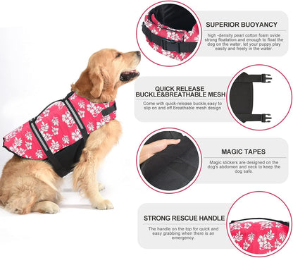 Dog Life Jacket with Rescue Handle, Dog Life Vest for Swimming Boating, Adjustable Reflective Puppy Swim Vest with Superior Buoyancy for Small Medium Large Dogs