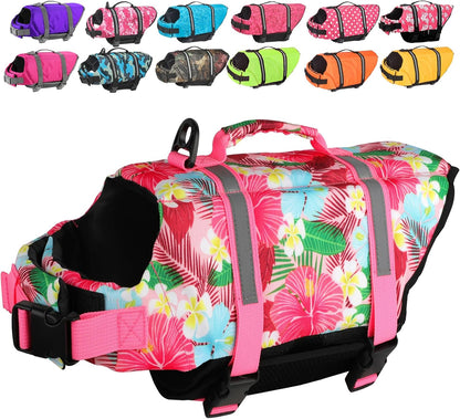 Dog Life Jacket with Rescue Handle, Dog Life Vest for Swimming Boating, Adjustable Reflective Puppy Swim Vest with Superior Buoyancy for Small Medium Large Dogs