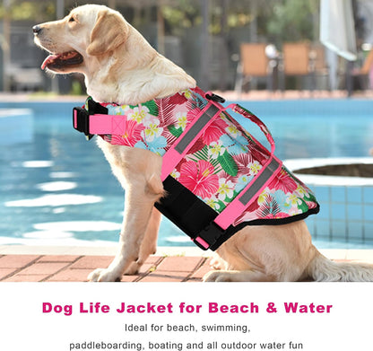 Dog Life Jacket with Rescue Handle, Dog Life Vest for Swimming Boating, Adjustable Reflective Puppy Swim Vest with Superior Buoyancy for Small Medium Large Dogs