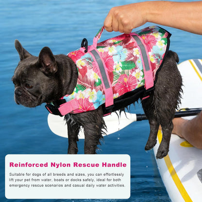 Dog Life Jacket with Rescue Handle, Dog Life Vest for Swimming Boating, Adjustable Reflective Puppy Swim Vest with Superior Buoyancy for Small Medium Large Dogs