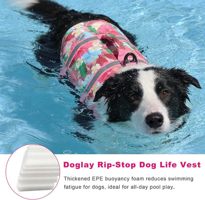 Dog Life Jacket with Rescue Handle, Dog Life Vest for Swimming Boating, Adjustable Reflective Puppy Swim Vest with Superior Buoyancy for Small Medium Large Dogs