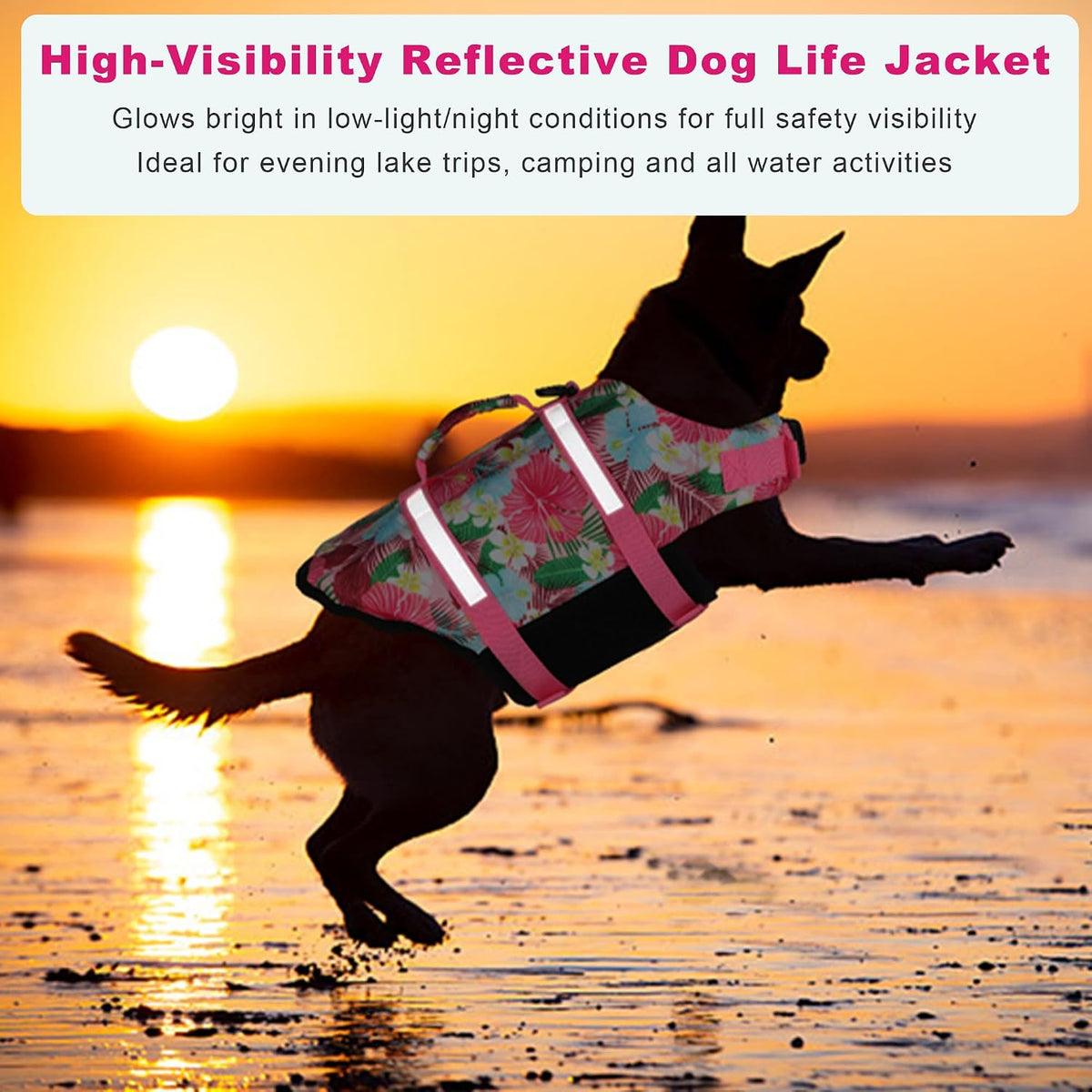Dog Life Jacket with Rescue Handle, Dog Life Vest for Swimming Boating, Adjustable Reflective Puppy Swim Vest with Superior Buoyancy for Small Medium Large Dogs