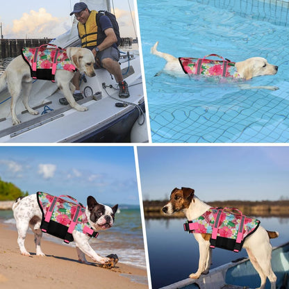 Dog Life Jacket with Rescue Handle, Dog Life Vest for Swimming Boating, Adjustable Reflective Puppy Swim Vest with Superior Buoyancy for Small Medium Large Dogs