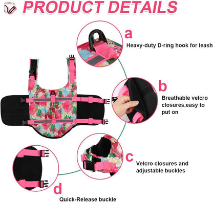 Dog Life Jacket with Rescue Handle, Dog Life Vest for Swimming Boating, Adjustable Reflective Puppy Swim Vest with Superior Buoyancy for Small Medium Large Dogs